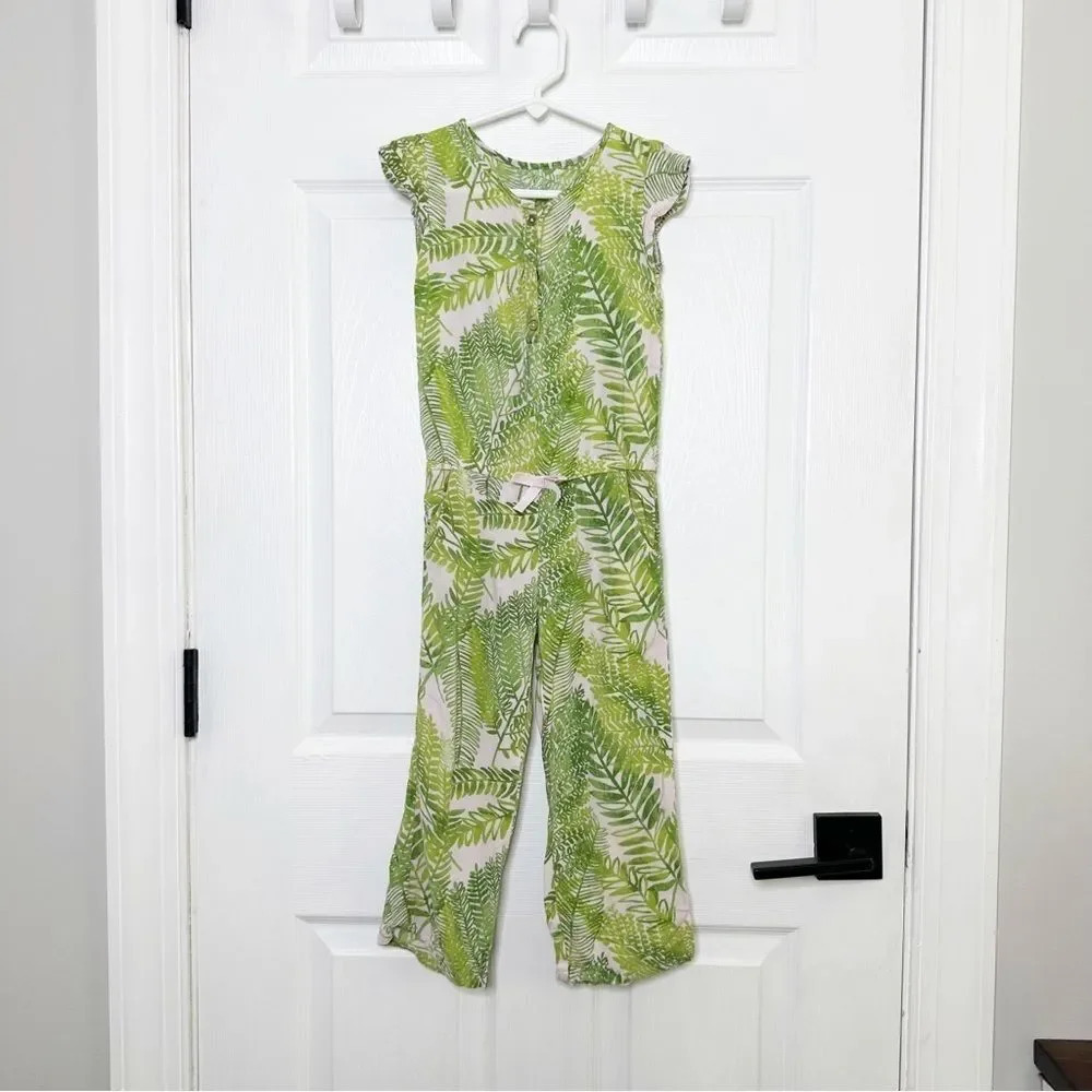 CHEROKEE Target Girls 4T Lightweight Tropical Palm Leaf Jumpsuit Short Sleeve‎